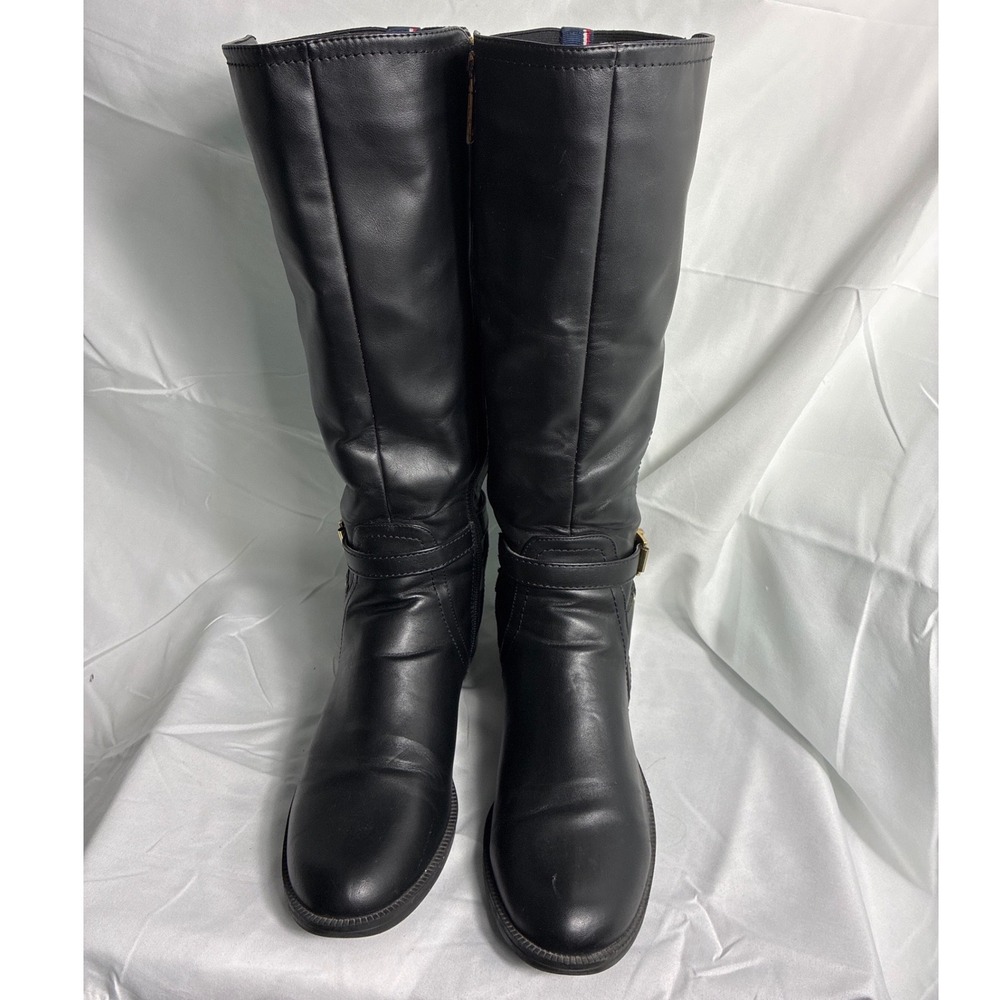 Tommy Hilfiger Womens Black Tall Riding Boots Mixed Media Buckle Size 8.5M - Picture 2 of 9